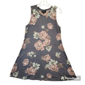 Fortune Ivy Dress Charcoal Gray Pink Floral Knee Length A-Line Beach Size Medium